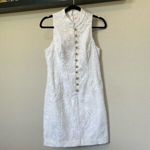 Lilly Pulitzer White Lace Dress with gold buttons